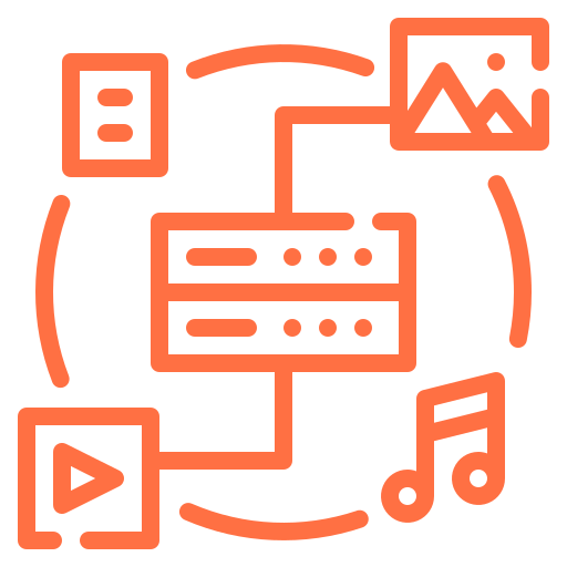 Multimedia icoon met tekst, afbeelding, video, muziek